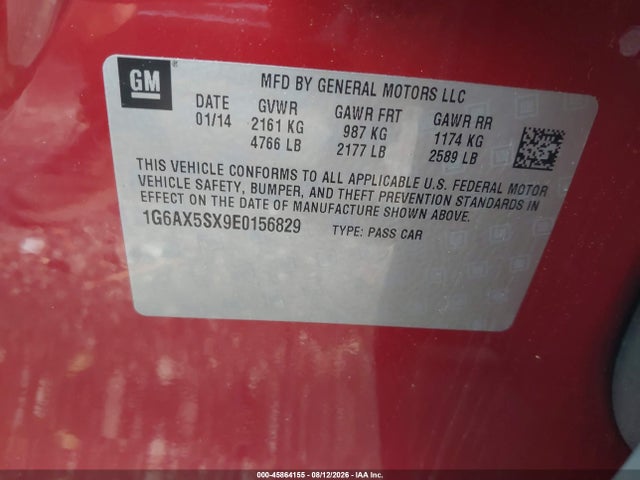 45864155 :رقم المزاد ، 1G6AX5SX9E0156829 vin ، 2014 Cadillac Cts Luxury مزاد بيع