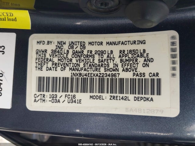 Aukcja sprzedaży 2010 Toyota Corolla Le, vin: 1NXBU4EEXAZ234967, numer aukcji: 45864162