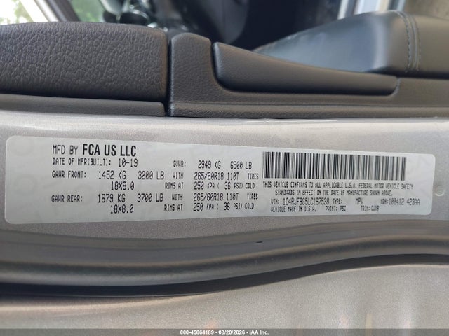 45864189 :رقم المزاد ، 1C4RJFBG5LC167538 vin ، 2020 Jeep Grand Cherokee Limited 4x4 مزاد بيع