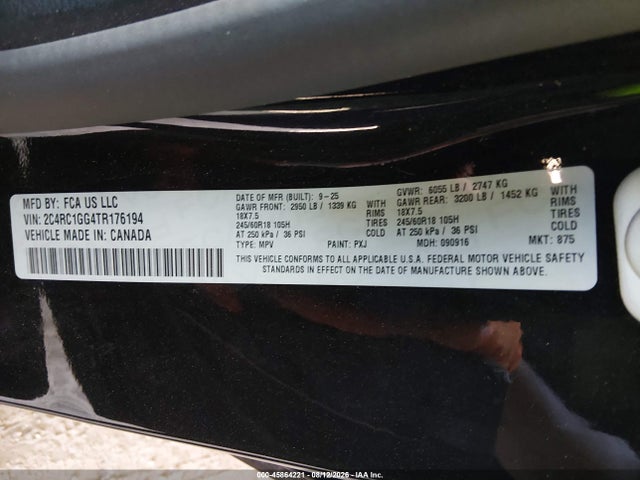 2026 Chrysler Pacifica Limited მანქანა იყიდება აუქციონზე, vin: 2C4RC1GG4TR176194, აუქციონის ნომერი: 45864221