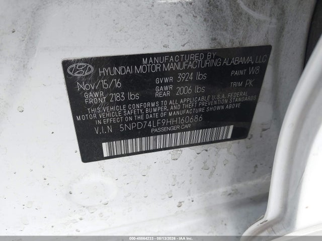 5NPD74LF9HH160686 Hyundai ELANTRA SE