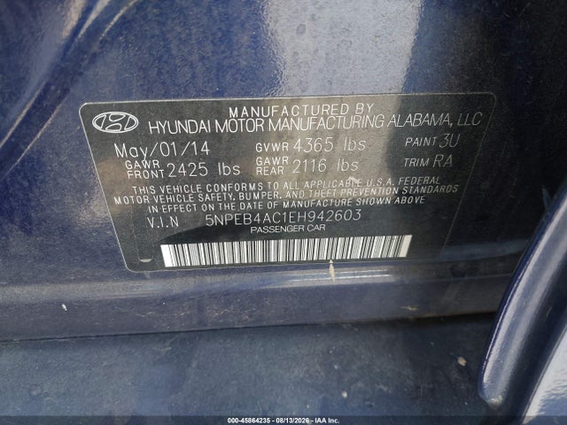 5NPEB4AC1EH942603 Hyundai SONATA GLS