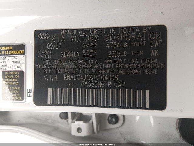 KNALC4J1XJ5104998 KIA Cadenza Limited