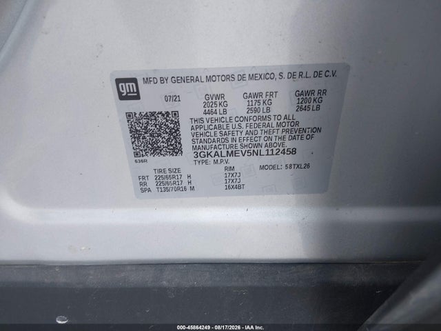 45864249 :رقم المزاد ، 3GKALMEV5NL112458 vin ، 2022 Gmc Terrain Fwd Sle مزاد بيع