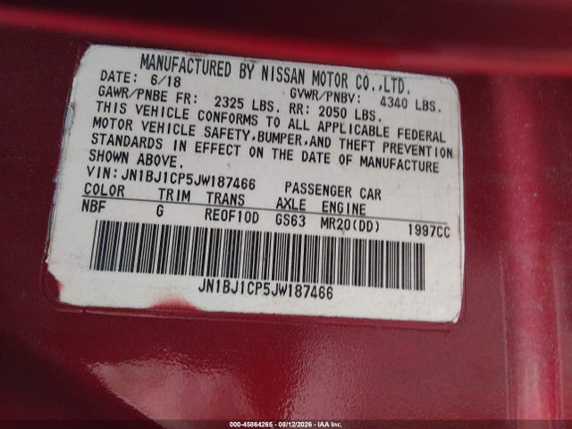 Продаж на аукціоні авто 2018 Nissan Rogue Sport Sv, vin: JN1BJ1CP5JW187466, номер лоту: 45864265