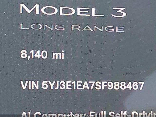 Aukcja sprzedaży 2025 Tesla Model 3 Long Range Rear-wheel Drive/standard Rear-wheel Drive, vin: 5YJ3E1EA7SF988467, numer aukcji: 45864279