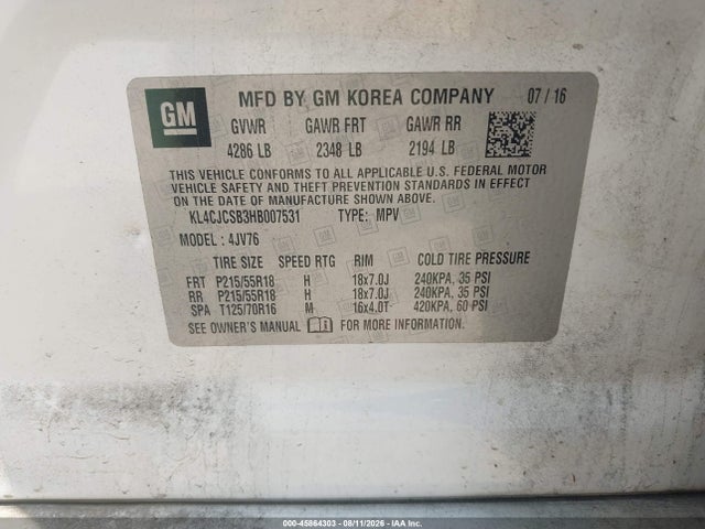 Продажа на аукционе авто 2017 Buick Encore Essence, vin: KL4CJCSB3HB007531, номер лота: 45864303