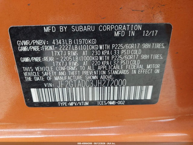 Subaru Crosstrek 2.0i Premium 2018 JF2GTADC3JH272000 Image 9