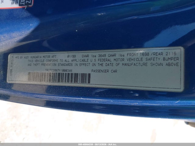 45864339 :رقم المزاد ، TRUTC28N7Y1000346 vin ، 2000 Audi Tt مزاد بيع