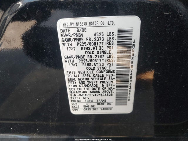 45864356 :رقم المزاد ، JN8AS58V49W434528 vin ، 2009 Nissan Rogue Sl مزاد بيع