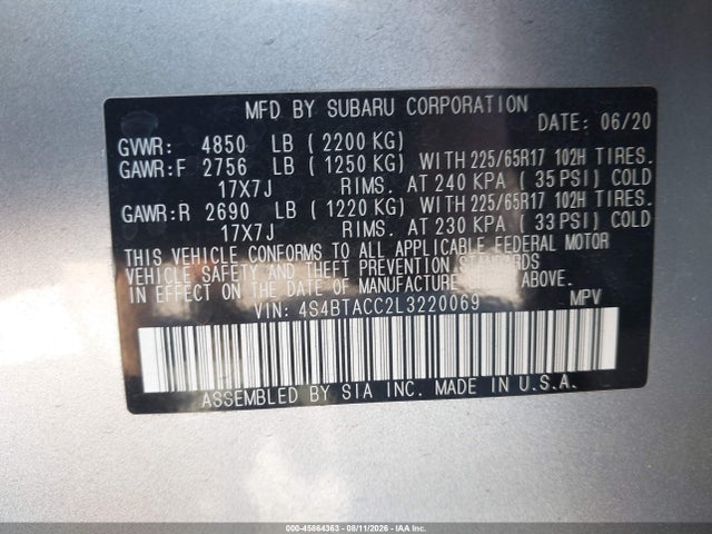 Subaru Outback Premium 2020 4S4BTACC2L3220069 Image 9