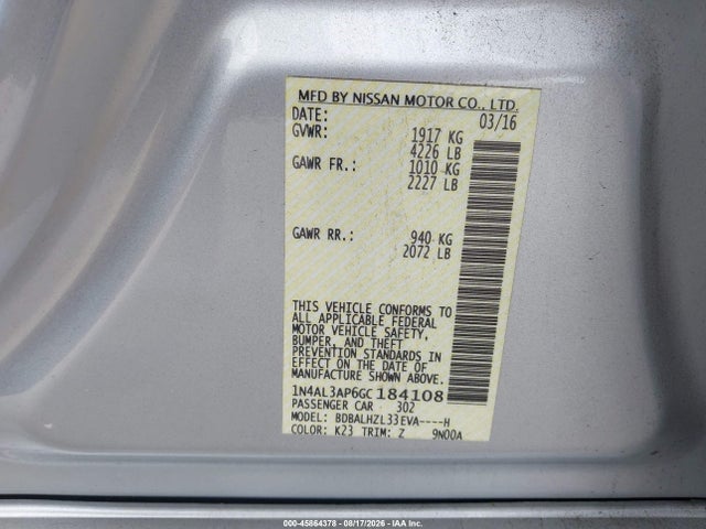 1N4AL3AP6GC184108 Nissan Altima 2.5 Sr