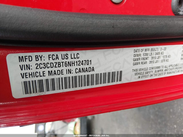 2C3CDZBT6NH124701 Dodge Challenger R/t
