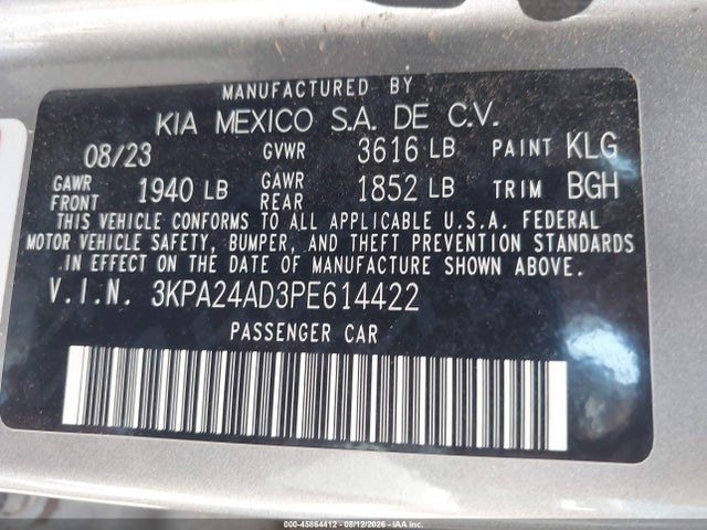 Продажа на аукционе авто 2023 Kia Rio S, vin: 3KPA24AD3PE614422, номер лота: 45864412