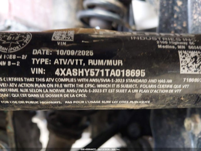 2026 Polaris Sportsman Trail 570 მანქანა იყიდება აუქციონზე, vin: 4XASHY571TA018695, აუქციონის ნომერი: 45864422