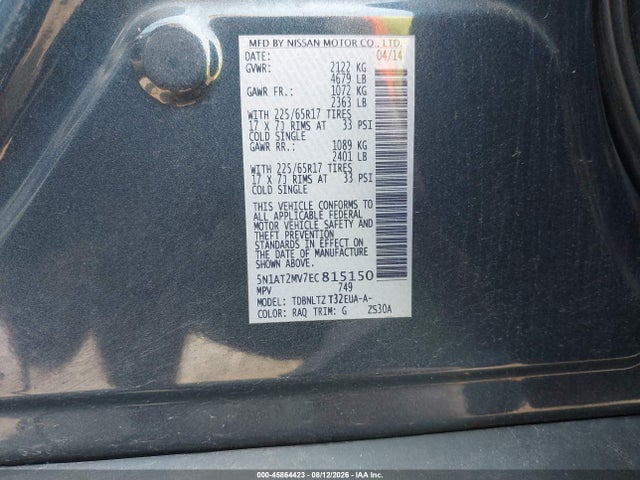 Продажа на аукционе авто 2014 Nissan Rogue Sv, vin: 5N1AT2MV7EC815150, номер лота: 45864423