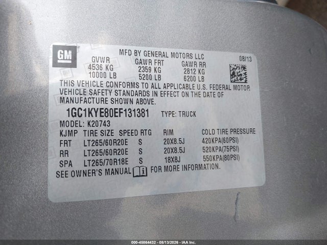 2014 Chevrolet Silverado 2500hd Ltz მანქანა იყიდება აუქციონზე, vin: 1GC1KYE80EF131381, აუქციონის ნომერი: 45864432