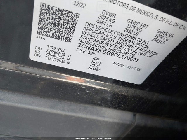 45864444 :رقم المزاد ، 3GNAXKEG9PL170671 vin ، 2023 Chevrolet Equinox Fwd Lt مزاد بيع