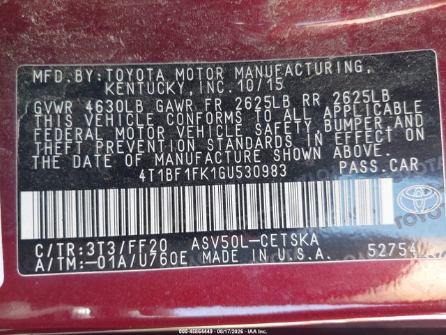 Toyota CAMRY SE 2016 4T1BF1FK1GU530983 Image 9