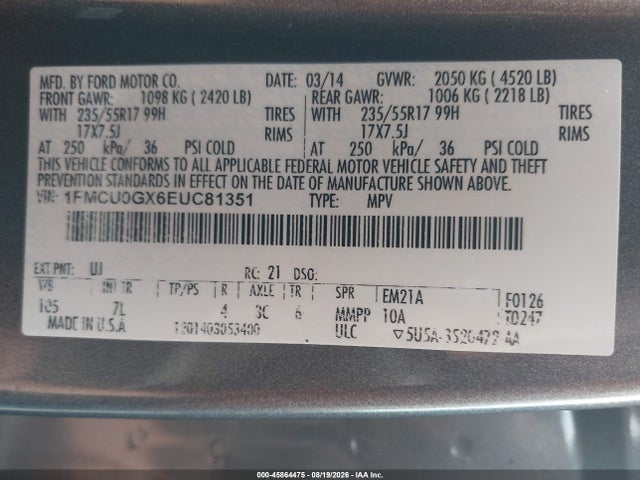Ford ESCAPE SE 2014 1FMCU0GX6EUC81351 Image 9