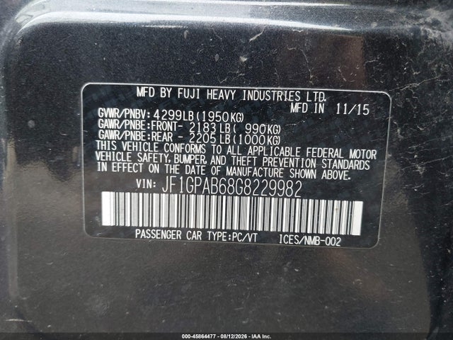 Продаж на аукціоні авто 2016 Subaru Impreza 2.0i Premium, vin: JF1GPAB68G8229982, номер лоту: 45864477