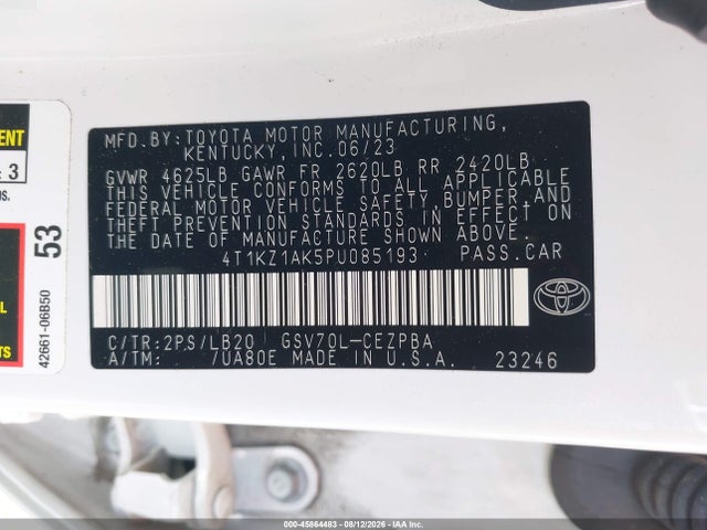 4T1KZ1AK5PU085193 Toyota Camry Xse V6