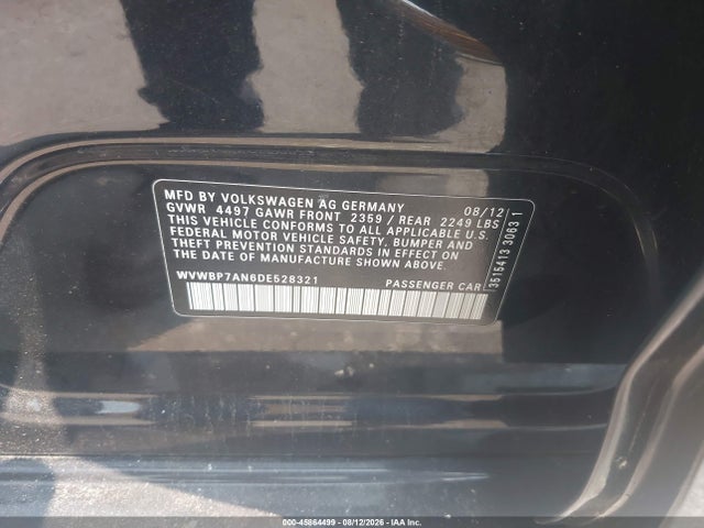 2013 Volkswagen Cc 2.0t Sport Plus მანქანა იყიდება აუქციონზე, vin: WVWBP7AN6DE528321, აუქციონის ნომერი: 45864499