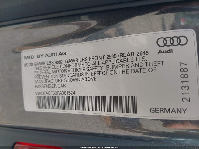 2023 Audi A5 Sportback Premium Plus 45 Tfsi S Line Quattro S Tronic მანქანა იყიდება აუქციონზე, vin: WAUFACF50PA061524, აუქციონის ნომერი: 45864502