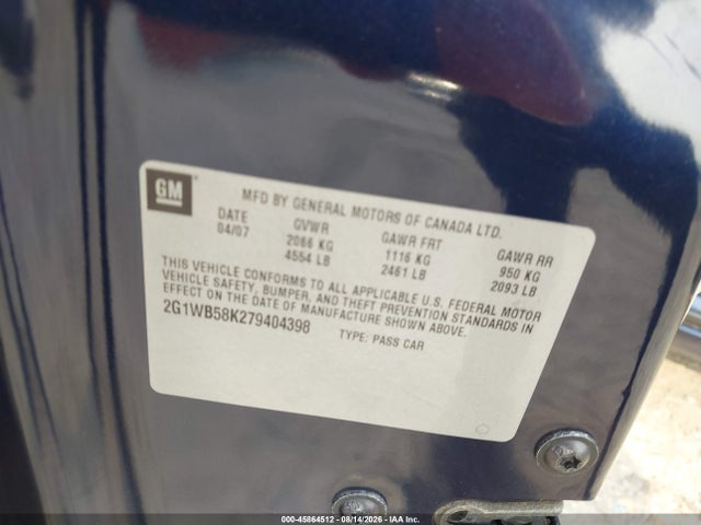 Продажа на аукционе авто 2007 Chevrolet Impala Ls, vin: 2G1WB58K279404398, номер лота: 45864512