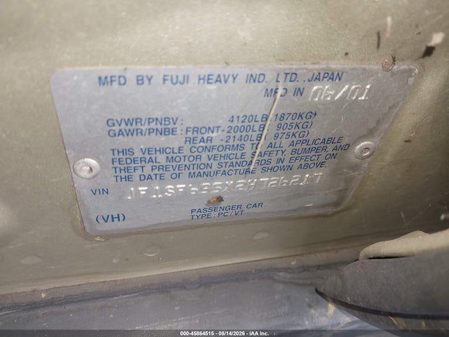 2002 Subaru Forester L მანქანა იყიდება აუქციონზე, vin: JF1SF635X2H726217, აუქციონის ნომერი: 45864515