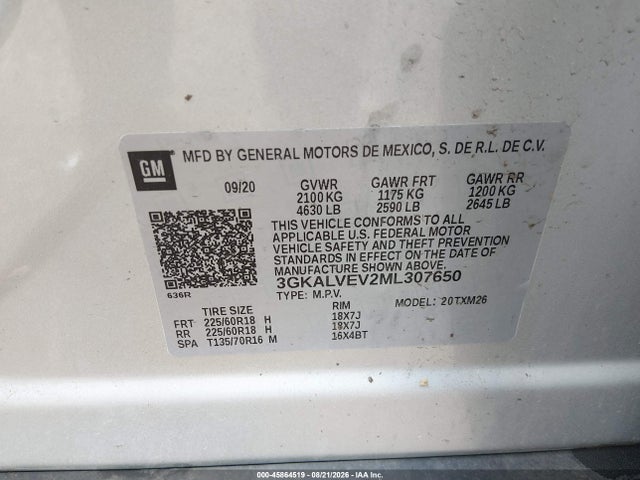 Aukcja sprzedaży 2021 Gmc Terrain Awd Slt, vin: 3GKALVEV2ML307650, numer aukcji: 45864519