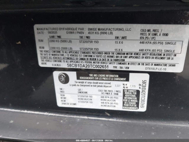 45864527 :رقم المزاد ، 58CB1DA20TC002651 vin ، 2026 Bws Manufacturing Other مزاد بيع