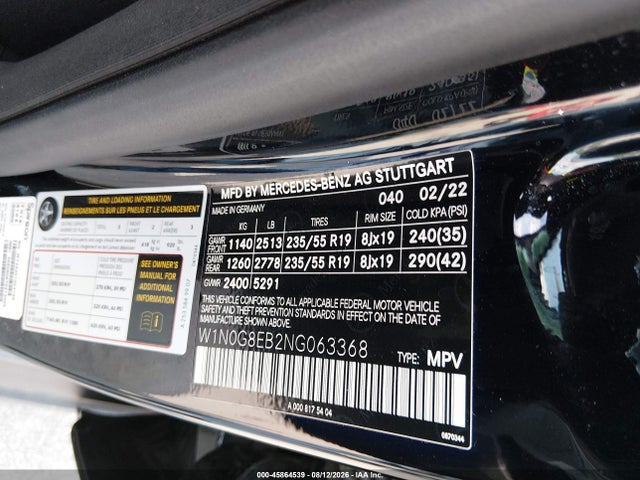 2022 Mercedes-benz Glc 300 4matic Suv მანქანა იყიდება აუქციონზე, vin: W1N0G8EB2NG063368, აუქციონის ნომერი: 45864539