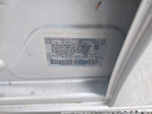 Aukcja sprzedaży 2017 Nissan Sentra S, vin: 3N1AB7AP4HY215758, numer aukcji: 45864575