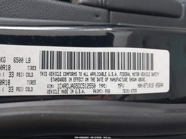 45864582 :رقم المزاد ، 1C4RDJAG5DC512550 vin ، 2013 Dodge Durango Sxt مزاد بيع