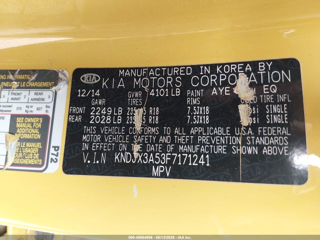 Продаж на аукціоні авто 2015 Kia Soul !, vin: KNDJX3A53F7171241, номер лоту: 45864596