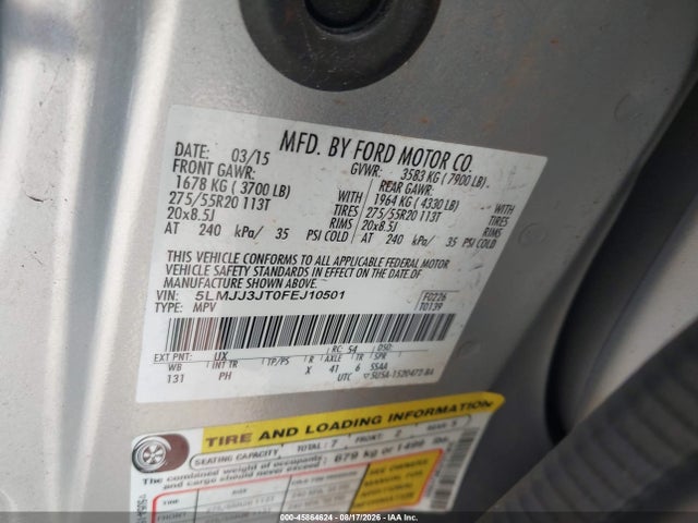 45864624 :رقم المزاد ، 5LMJJ3JT0FEJ10501 vin ، 2015 Lincoln Navigator L مزاد بيع