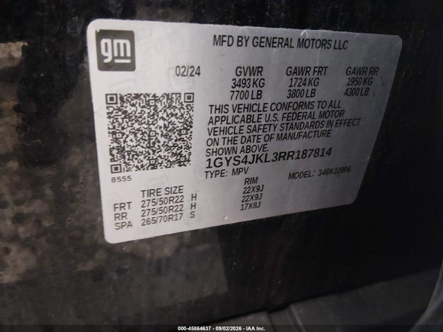 2024 Cadillac Escalade Esv 4wd Luxury მანქანა იყიდება აუქციონზე, vin: 1GYS4JKL3RR187814, აუქციონის ნომერი: 45864637