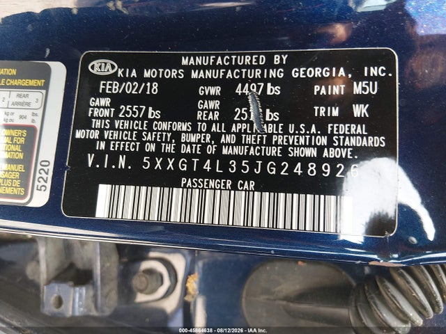 45864638 :رقم المزاد ، 5XXGT4L35JG248926 vin ، 2018 Kia Optima S مزاد بيع