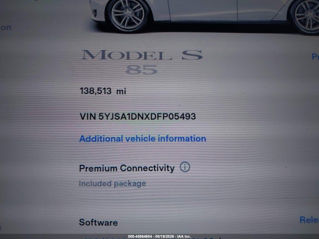 2013 Tesla Model S მანქანა იყიდება აუქციონზე, vin: 5YJSA1DNXDFP05493, აუქციონის ნომერი: 45864654