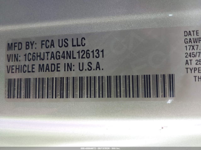45864672 :رقم المزاد ، 1C6HJTAG4NL126131 vin ، 2022 Jeep Gladiator Altitude 4x4 مزاد بيع
