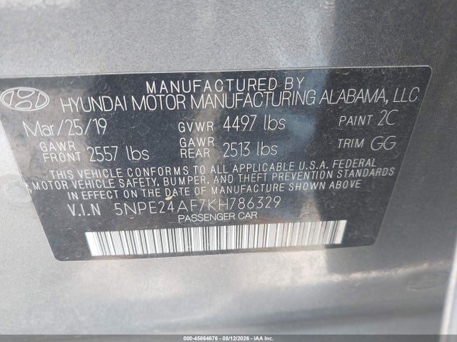 Продажа на аукционе авто 2019 Hyundai Sonata Se, vin: 5NPE24AF7KH786329, номер лота: 45864676
