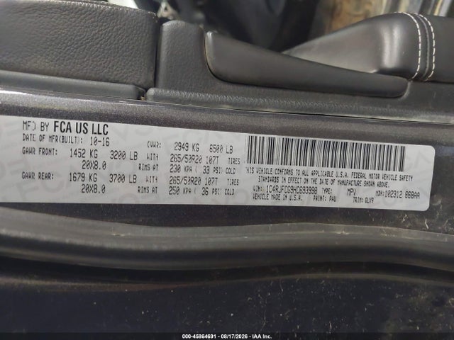 Продажа на аукционе авто 2017 Jeep Grand Cherokee Overland, vin: 1C4RJFCG9HC693998, номер лота: 45864691