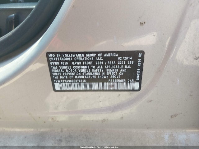 1VWAT7A30EC078715 Volkswagen Passat 1.8t Wolfsburg Edition