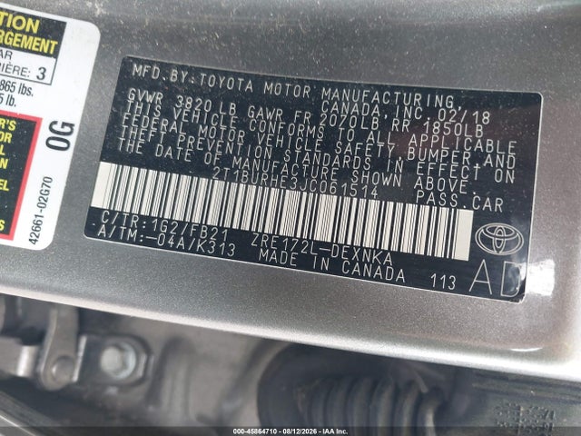 Toyota COROLLA LE 2018 2T1BURHE3JC061514 Image 9