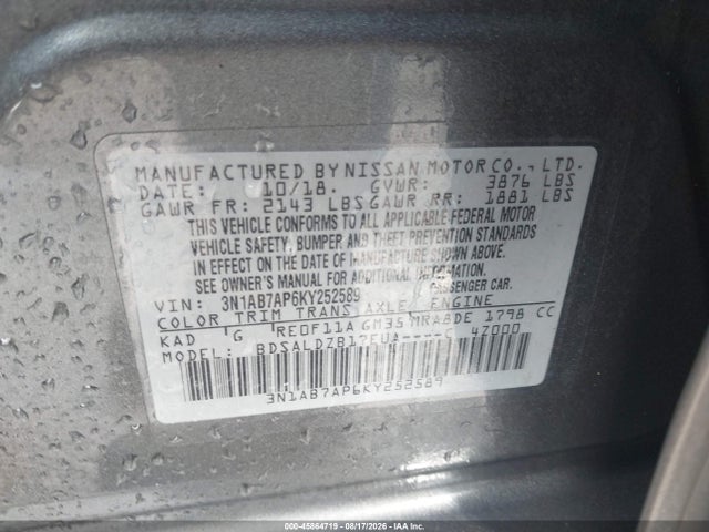 Продаж на аукціоні авто 2019 Nissan Sentra Sv, vin: 3N1AB7AP6KY252589, номер лоту: 45864719