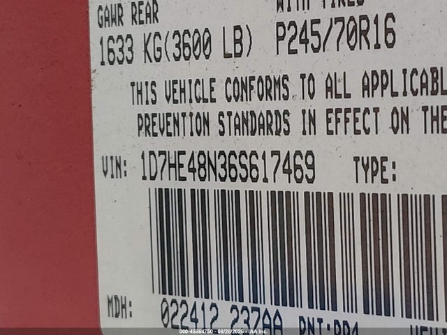 45864750 :رقم المزاد ، 1D7HE48N36S617469 vin ، 2006 Dodge Dakota Slt مزاد بيع