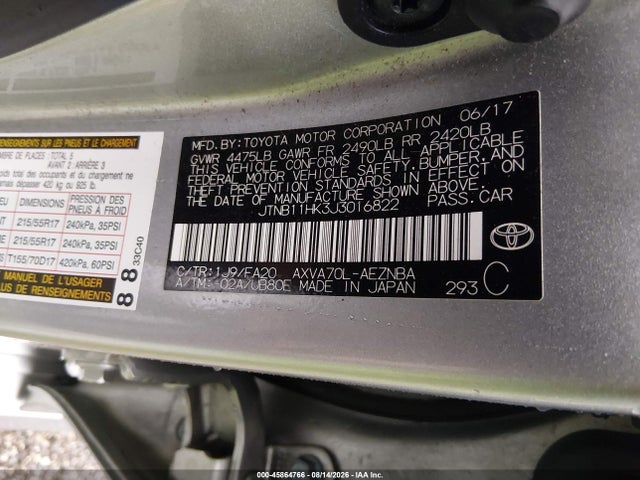 Aukcja sprzedaży 2018 Toyota Camry Le, vin: JTNB11HK3J3016822, numer aukcji: 45864766