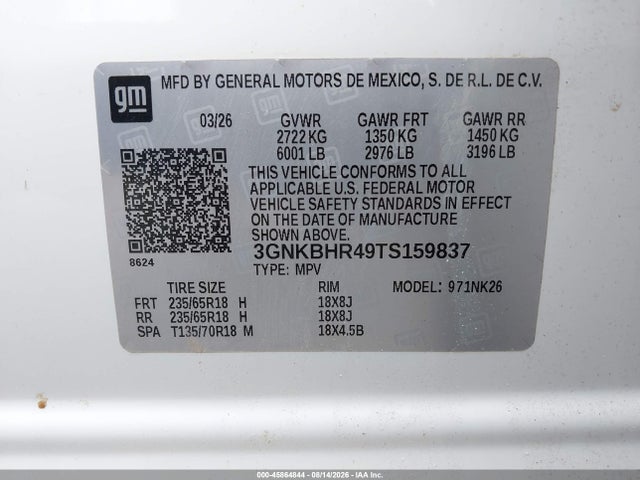 Продаж на аукціоні авто 2026 Chevrolet Blazer Lt, vin: 3GNKBHR49TS159837, номер лоту: 45864844
