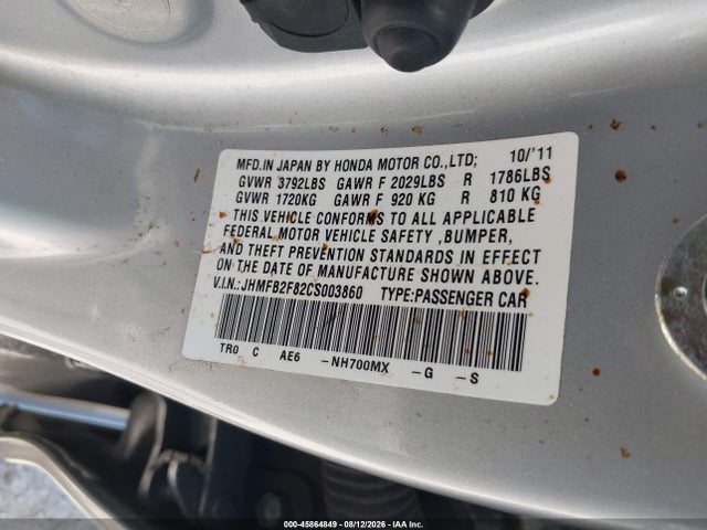 Продажа на аукционе авто 2012 Honda Civic Ex, vin: JHMFB2F82CS003860, номер лота: 45864849